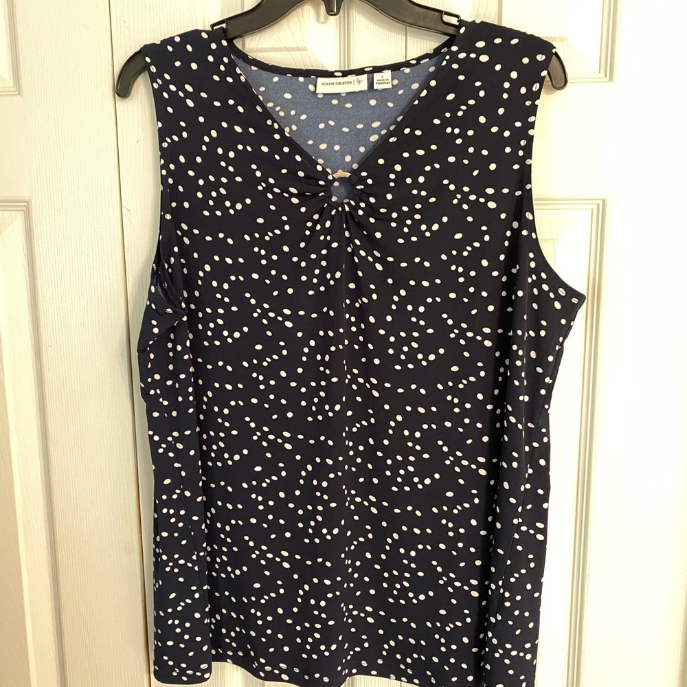Susan Graver Blue with White Dots Sleeveless Blouse & Skort set.
